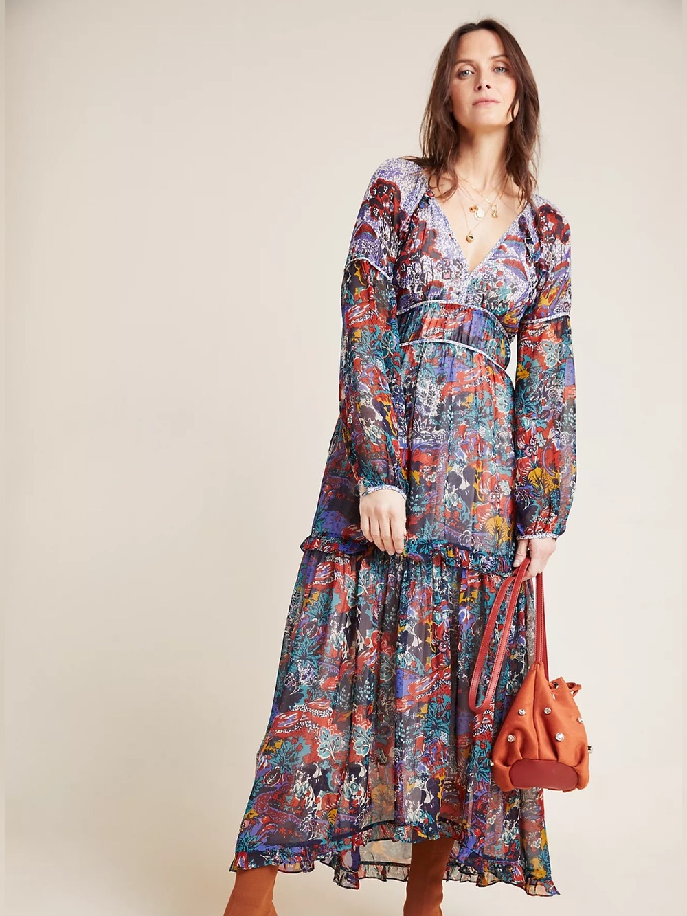 EUC Anthropologie Maeve Annabella Maxi Chiffon Dress 2P
